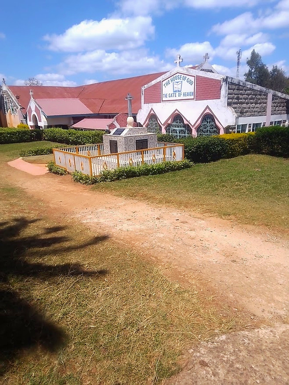 Church exterior and memorial garden, viewed from the main path